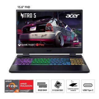 Laptop ACER Nitro 15 procesador R7 6800HS, 16GB RAM, 512GB SSD y tarjeta gráfica RTX 3050, Windows 11H