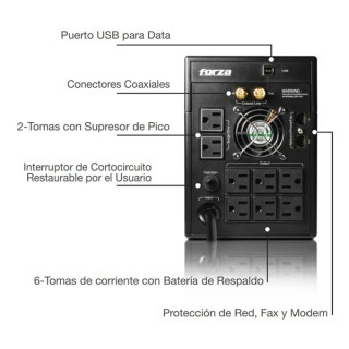 UPS FORZA FX-2200LCD 2200VA 1200W 8 Out 120V US plug