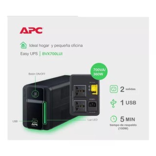 UPS APC BACK-UPS 700VA 360W 120V AVR con carga USB y tomacorrientes NEMA