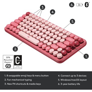 Teclado mecánico LOGITECH pop keys con teclas emojis- heartbreaker